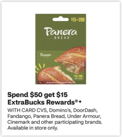 $15 ExtraBucks Rewards when you spend $50 on Select Gift Cards at CVS!